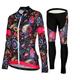 Damen Langarm Fahrradtrikots mit Fahrradhosen Winter Gitter Lycra Polyester Grün Schwarz Purpur Blumen Pflanzen Lustig Fahhrad Trikot / Radtrikot Strumpfhosen / Lange Radhose UV-beständig 3D-Pad