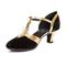 Damen Ballsaal Schuhe für modern Dance Salsa Schuhe Line Dance Absätze Farbaufsatz Kubanischer Absatz Schnalle T-Riemen Schwarz und Gold Schwarz