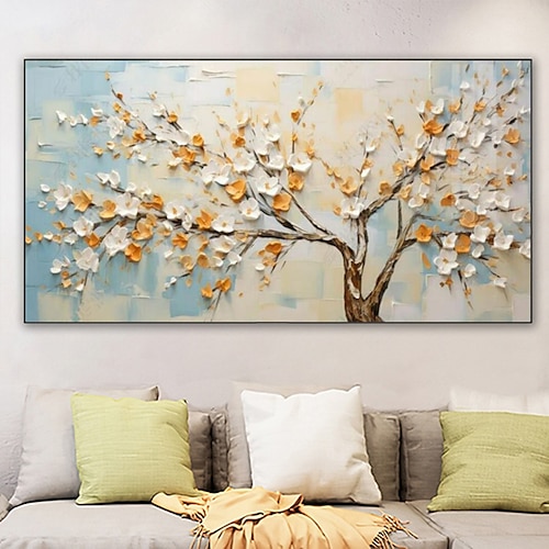 Blumenbaum des Lebens, abstraktes Ölgemälde, original strukturierte Leinwandkunst, handgemalt, Wohnzimmer, Heimdekoration, Geburtstagsgeschenk, Landschaftswanddekoration (kein Rahmen) Image