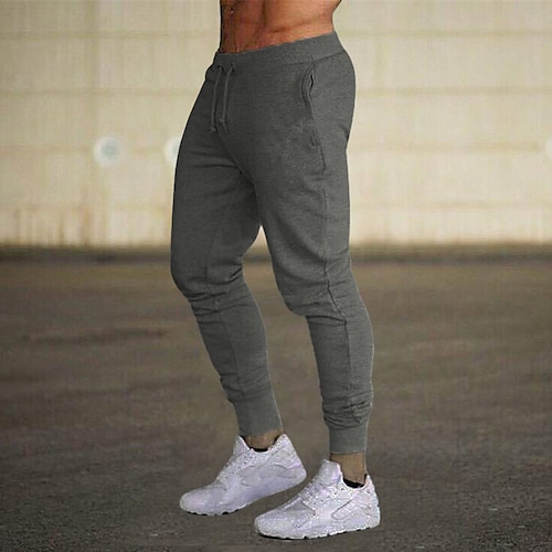 Herren Jogginghose Jogginghose Jogger Fleecehose Trainingshosen Trainingshose Tasche Elastischer Bund Einfarbig Leicht Lässig Täglich Laufen Basic sportlich Schwarzine Weiß Image