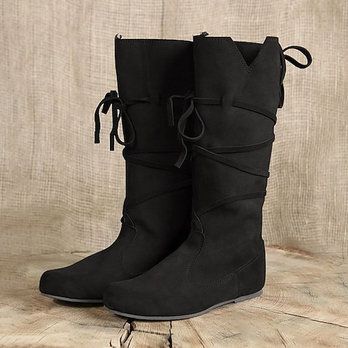 braune Schnürstiefel im Mittelalter-Stil für Damen – perfekt für Renaissance-Messen, Cosplay-Events und Treffen im Freien mit mittelalterlichem Thema Image