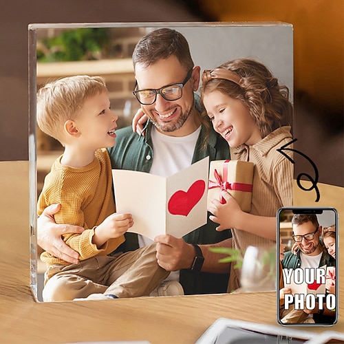Personalisierter Fotoblock Acryl Glas Fotoblock kundenspezifischer Acrylblock Foto Kristall Hochzeitsgeschenk Geburtstag Vatertag Hochzeiten Image