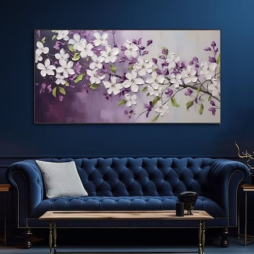 Handgefertigtes Ölgemälde auf Leinwand, Wandkunst, Dekoration, moderne Blumen, Pfirsichblüten-Landschaft für Heimdekoration, gerolltes, rahmenloses, ungedehntes Gemälde Image