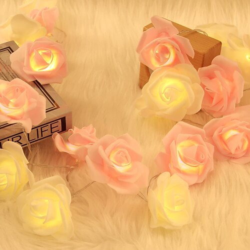 Elegante Hochzeitsfeier Empfang Rosenschnurlichter – Batteriebetrieben Rot/Pink/Weiß 6M/3M/2M 40/20/10 LED künstliche Blumen Girlande für Image