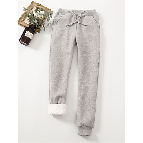 Damen Jogginghose Fleecehose Hosen Hose Aktiv Streetwear Lässig Volle Länge Hohe Taille Einfach Kordelzug Tasche Elastischer Bund Thermowarm Atmungsaktivität Weich Mikroelastisch Outdoor Straße Sport Image