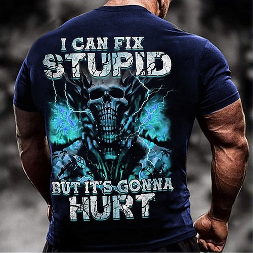 Herren Grafik Skull T-Shirt Shirt Tee Kurzarm T-Shirt 3D-Druck Rundhalsausschnitt T-Shirt Vintage Mode Designer Outdoor Casual Alltag Schwarz Marineblau Blau Frühling Sommer Kleidung Bekleidung S M L Image