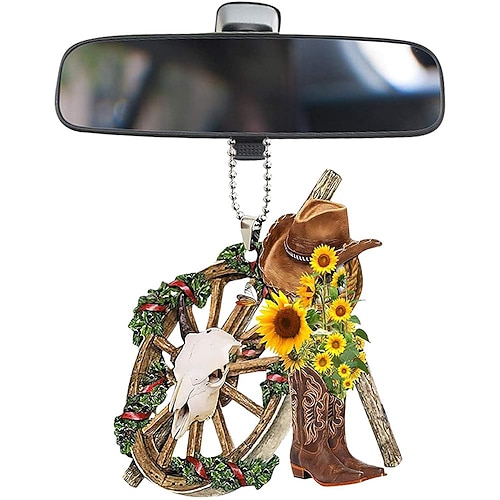Hängende Zubehörteile für den Rückspiegel - Cowboystiefel Cowboyhut und Sattel-Schlüsselanhängerornament zur Autodekoration Image