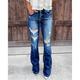 Damen-Jeans mit niedrigem Bund, Bootcut-Jeans in Distressed-Optik, durchgehender Denim, Seitentaschen, weit, mikroelastisch, hohe Taille, modisch, lässig, Arbeit, Straße, Blau, S, M, Herbstamp;