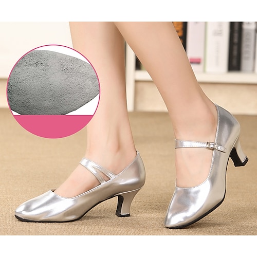 Damen Schuhe für modern Dance Tanzschuhe Praxis Für den Ballsaal Walzer Komfort Schuhe Weicher Absätze Schnalle Starke Ferse Geschlossene Spitze Schnalle Erwachsene Silber Schwarz Dunkelrot Image
