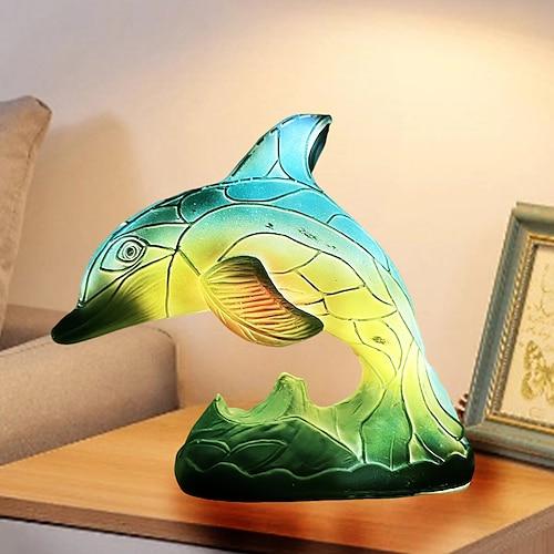 Schreibtischlampe aus Kunstharz, Tierserie, simulierte Buntglas-Dekor-Tischlampe, Vintage-Nachttischlampe, 15 cm/5,9 Zoll