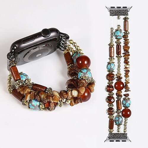 Schmuck Armband Kompatibel mit Apple Watch Armband 38mm 40mm 41mm 42mm 44mm 45mm 49mm Damen Elasthan Perlenbesetzt Glasperlen Ersatzarmband für iwatch Ultra 2 Series 9 8 7 SE 6 5 4 3 2 1 Image