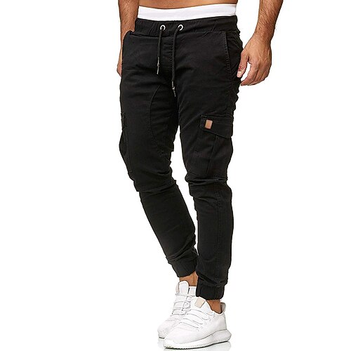 Herren Cargohose Cargohosen Cargohose Jogginghose Jogger Hose Hosen Kordelzug Elastische Taille Multi Pocket Feste Farbe Sports Outdoor Freizeitskleidung Brautkleider schlicht Schlank Armeegrün Image