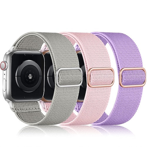 3 Pack Solo-Loop Kompatibel mit Apple Watch Armband 38mm 40mm 41mm 42mm 44mm 45mm 49mm Elasthan Metallverschluss Dehnbar Nylon Ersatzarmband für iwatch Ultra 2 Series 9 8 7 SE 6 5 4 3 2 1 Image