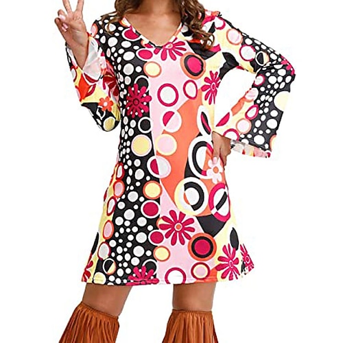 Hippie Retro Vintage 1970er Disko Kleid 70er-Jahre-Kostüm für Damen 70er-Jahre-Outfits Damen Kostüm Jahrgang Cosplay Party / Abend Langarm Kleid Maskerade Schlager Outfit Image