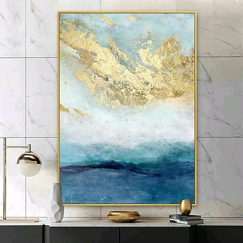 Mintura handgemachte abstrakte goldene Ölgemälde auf Leinwand, Wandkunst, Dekoration, modernes Bild für Heimdekoration, gerolltes, rahmenloses, ungedehntes Gemälde Image