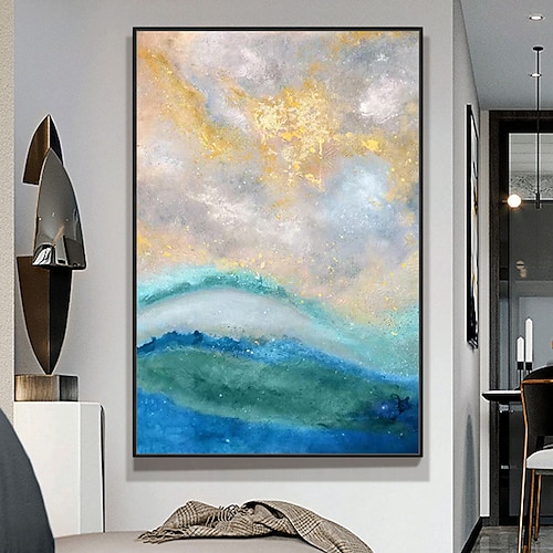 Mintura handgemachte abstrakte goldene Ölgemälde auf Leinwand, Wandkunst, Dekoration, modernes Bild für Heimdekoration, gerolltes, rahmenloses, ungedehntes Gemälde Image