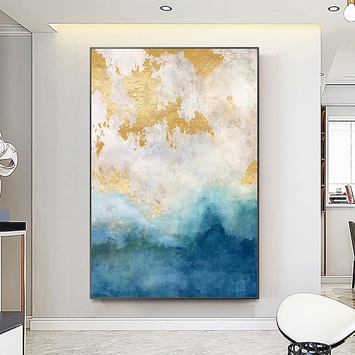 Mintura handgemachte abstrakte goldene Ölgemälde auf Leinwand, Wandkunst, Dekoration, modernes Bild für Heimdekoration, gerolltes, rahmenloses, ungedehntes Gemälde Image