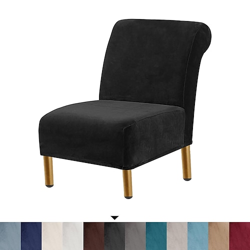 Stuhlhusse aus Samt ohne Armlehnen Stretch-Stuhlhusse ohne Armlehnen für Wohnzimmer, Stuhlhusse mit elastischem Boden, maschinenwaschbar Image