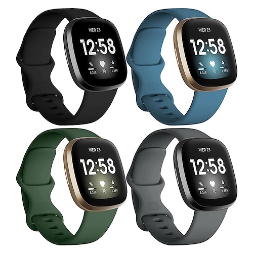 4 Packung Smartwatch-Band Kompatibel mit Fitbit Versa 4 Sense 2 Versa 3 Sense Silikon Smartwatch Gurt Verstellbar Frauen Männer Sportarmband Ersatz Armband Image