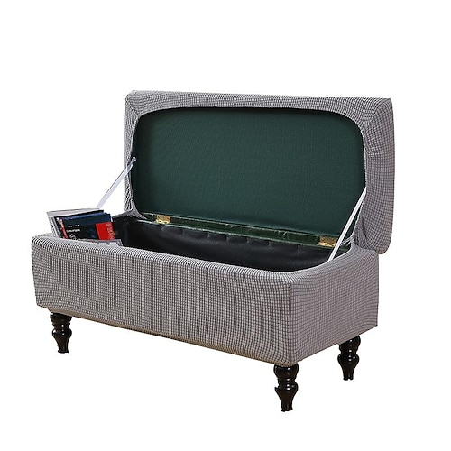 Ottomane-Bezug, rechteckiger Jacquard-Bezug mit Aufbewahrung, burgunderfarben, Ottomane-Bank-Schonbezüge, klappbarer Sitzbank-Bezug, Fußstützen-Hocker-Schonbezug für Schlafzimmer und Wohnzimmer Image