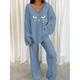 Damen-Fleece-Loungewear-Sets, Katze, modisch, bequem, weich, für Zuhause, täglich, Bett, Spandex, atmungsaktiv, V-Draht, langärmlig, T-Shirt, T-Shirt, Hose, Tasche, Herbst, Winter, Schwarz, Rosa