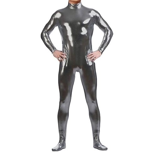 Glänzende Zentai-Anzüge Ganzkörperanzug Bodysuit Karnevalskostüm Ganzkörperanzug Herren Damen Sex Einfarbig Elasthan Latex Kostüm für Halloween Maskerade Erwachsene Image
