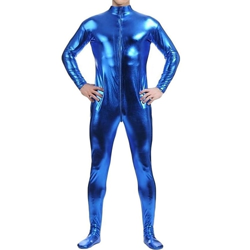 Glänzende Zentai-Anzüge Ganzkörperanzug Bodysuit Karnevalskostüm Ganzkörperanzug Herren Damen Sex Einfarbig Elasthan Latex Kostüm für Halloween Maskerade Erwachsene Image