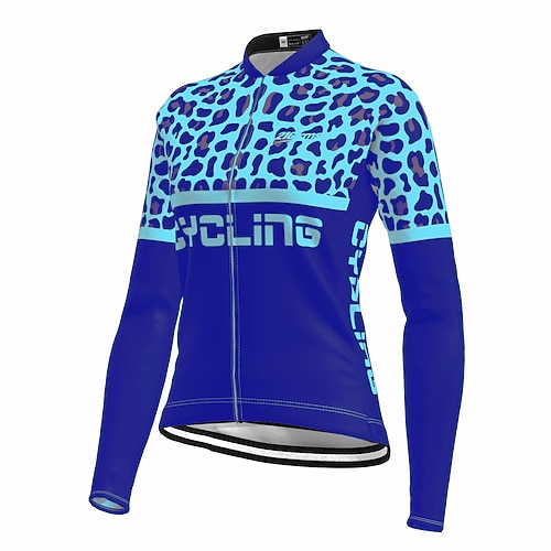 Damen Radtrikot Leopard Lustig Langarm Fahhrad Trikot Oberteil mit 3 Gesäßtaschen Mountainbike MTB Straßenradsport Schnelltrocknend Reflektierende Streifen Rückentasche Feuchtigkeitsableitend Sport Image