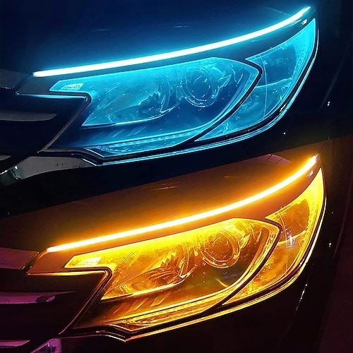 2 stücke led drl auto licht tagfahrlicht streifen licht flexibel wasserdicht auto scheinwerfer bremsfluss rohr licht blinker weiß gelb blau 12 v 30/45/60 cm mit fahrer