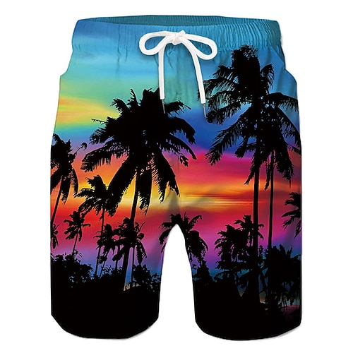 Herren Kokosnussbaum Boardshorts Badeshorts Badehose Schwimmshorts Bademode Mittlere Taillenlinie Hawaiianisch Boho Casual Täglich Festtage Kordelzug mit Mesh-Futter Elastische Taille Designer Image
