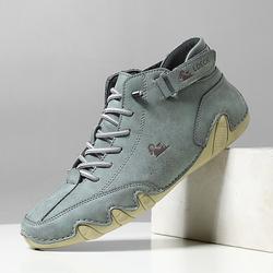 Grüne lässige High-Top-Sneaker aus Kunstleder für Herren – leichte, atmungsaktive, handgenähte Schnürschuhe für Outdoor-Aktivitäten