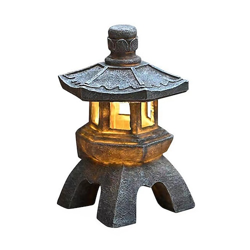 Zen-Garten-Ornamente – solarbetriebene Weg-Turm-Statue, Palast-Laterne und Solarlampe aus Steinpagode als Außendekoration. Image