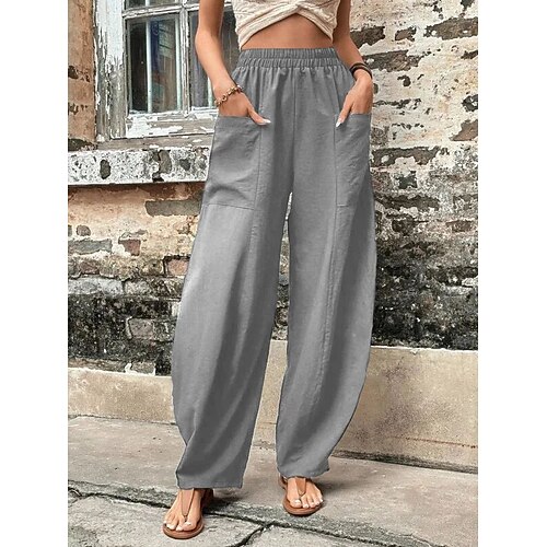 Damen Leinenhosen Tapered Hose Hosen Hose Baggy-Hosen Mode Basic Lässig Volle Länge Einfach Seitentaschen Baggy Komfort Mikroelastisch Urlaub Straße Alltagstauglich Blau Schwarz Rote Marineblau Image