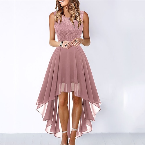 damen cocktailpartykleid spitzenkleid swingkleid langes kleid maxikleid schwarz rosa wein ärmellos reine farbe spitze herbst frühling sommer rundhals mode 2023 s m l xl xxl 3xl Image