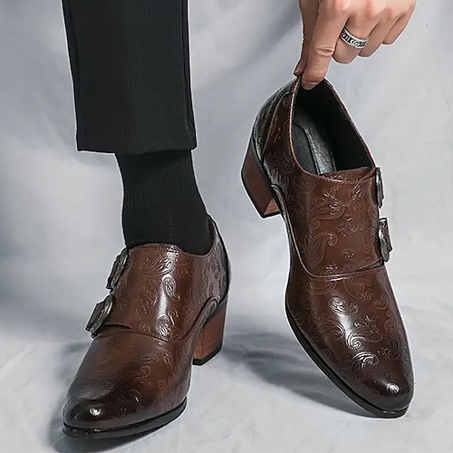 Herrenschuhe aus geprägtem Vintage-Leder mit Doppelschnalle - formelle Abendschuhe für Hochzeiten und besondere Anlässe Image