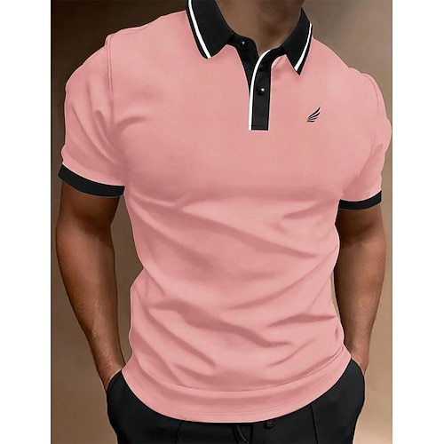 Herren Polos mit Knöpfen Poloshirt Casual Festtage Kargen Kurzarm Modisch Basic Glatt Klassisch Sommer Regular Fit Feuer rot Schwarz Weiß Gelb Rosa Dunkelmarine Polos mit Knöpfen Image