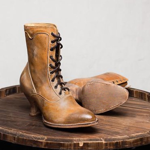 Schwarze Vintage-Schnürstiefeletten für Damen - Retro-Schuhe aus Kunstleder im viktorianischen Stil für Cosplay, Reenactment und besondere Anlässe Image