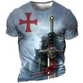 Cross T-Shirt Mens 3D Shirt For Ordre Du Temple Brown Summer Cotton Men'S Unisex Tee Distressed Templar Graphic Prints Soldier Crew Neck Light Yellow 3D Plus Size