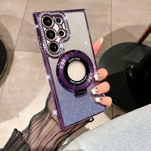 Handy Hülle Handyhüllen Für Samsung Galaxy S25 S24 S23 Ultra Plus S22 Plus Ultra Rückseite Magnetische Adsorption Mit Ständer Unterstützt kabelloses Laden Bling Glitzer glänzend TPU Image