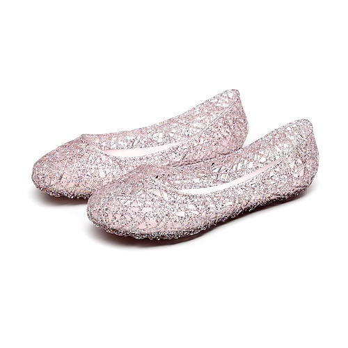 Damen Flache Schuhe Ballerina Gelees Schuhe Täglich Einfarbig Sommer Flacher Absatz Runde Zehe Brautkleider schlicht PVC Halbschuhe Silber Schwarz Rosa