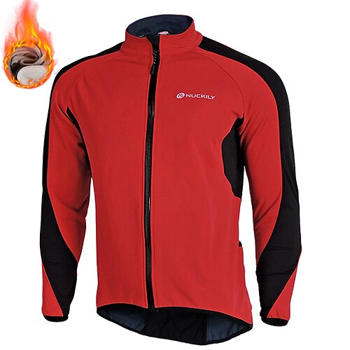 Nuckily Herren Fahrradjacke Winter Thermowarm Winddicht Reflektierende Streifen Rückentasche Fahhrad Jacke Windjacke Mountainbike MTB Straßenradsport Stadtradfahren Rot Blau Grün Fahrradbekleidung Image