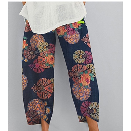 Damen Normal Chinos Stoffhosen Hosen Hose Lange Unterhosen Hawaiianisch Ethno-Stil Knöchellang Mittlere Taille Grafikdrucke Blume / Blumenmuster Elastischer Bund Sportlich Baggy Komfort Mikroelastisch Image