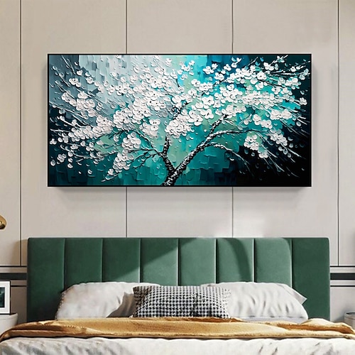 Handgefertigtes Ölgemälde auf Leinwand, Wandkunst, Dekoration, originelle bunte blühende Blumenmalerei, abstrakte Blumenmalerei für Wohnkultur mit gestrecktem Rahmen ohne innere Rahmenmalerei Image