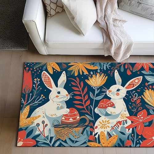 Wald Osterhase Bereich Teppich Küchenmatte rutschfeste ölfeste Bodenmatte Wohnzimmer Teppich Indoor Outdoor Matte Schlafzimmer Dekor Badezimmer Matte Eingangsteppich Türmatte Image