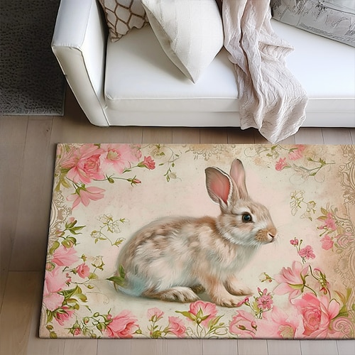 Wald Osterhase Bereich Teppich Küchenmatte rutschfeste ölfeste Bodenmatte Wohnzimmer Teppich Indoor Outdoor Matte Schlafzimmer Dekor Badezimmer Matte Eingangsteppich Türmatte Image