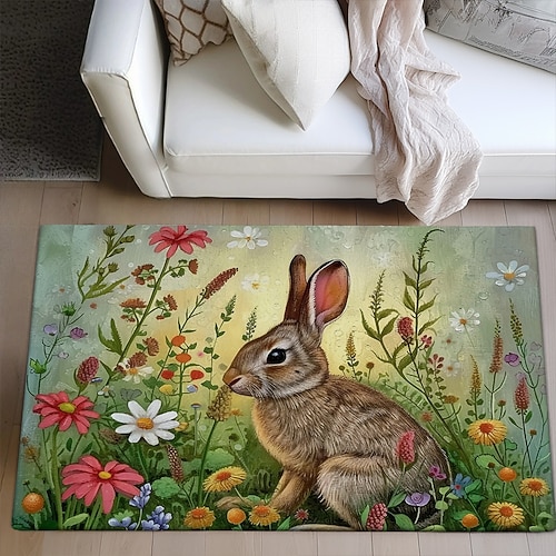 Wald Osterhase Bereich Teppich Küchenmatte rutschfeste ölfeste Bodenmatte Wohnzimmer Teppich Indoor Outdoor Matte Schlafzimmer Dekor Badezimmer Matte Eingangsteppich Türmatte Image