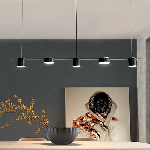 led pendelleuchte 150 cm liner design dimmbar 3/5/6 licht metall aluminium acryl nordic style deaign esszimmer küchenleuchten 110-240v schwarz Image