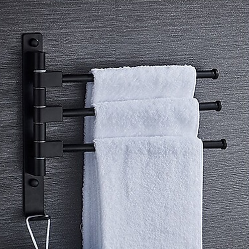 Handtuchhalter Wand, Edelstahl Handtuchhalter Bad Schwenkbar 2-5 armig, 180° Drehbar, Wandmontage Handtuchhalter, für Küche, WC, Garderobe und Bad, Schwarz Image