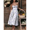 Damen abendkleider Cocktailkleid Kleid für Hochzeitsgäste Rüschen Rückenfrei Spaghetti-Träger Ärmellos Blumen Midikleid kleid hochzeitsgast Cocktailparty Elegant Rote Blau Sommer Frühling