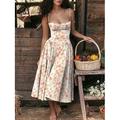 Damen abendkleider Cocktailkleid Kleid für Hochzeitsgäste Rüschen Rückenfrei Spaghetti-Träger Ärmellos Blumen Midikleid kleid hochzeitsgast Cocktailparty Elegant Rote Blau Sommer Frühling